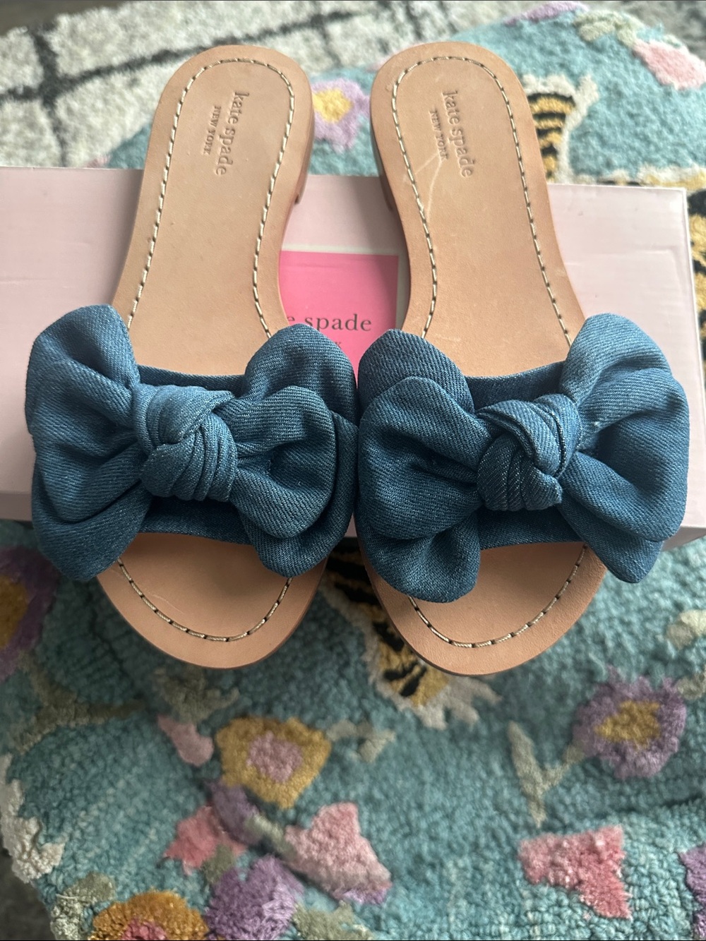 kate spade SASHA Denim bow slide sandals